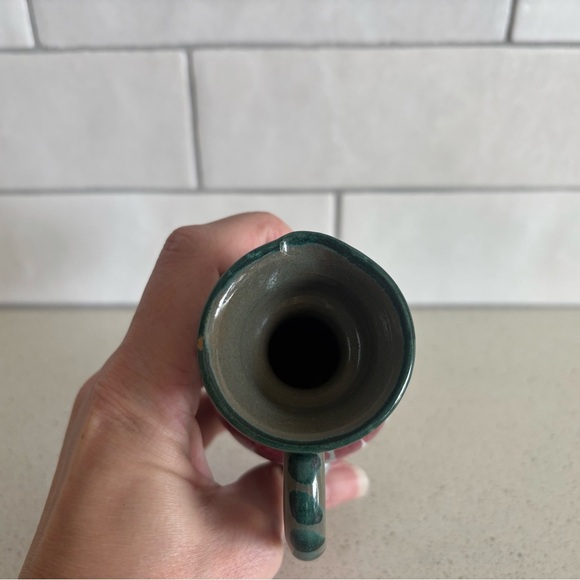 Vintage Made In Italy Bud Vase Pitcher Mid Century Modern 6 inch Green Burgundy - Picture 5 of 6